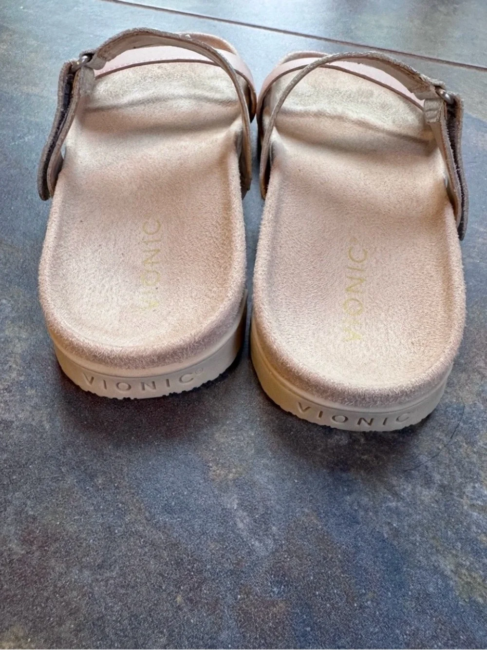 Vionic Two-Strap Slide Sandal in Blush and Silver